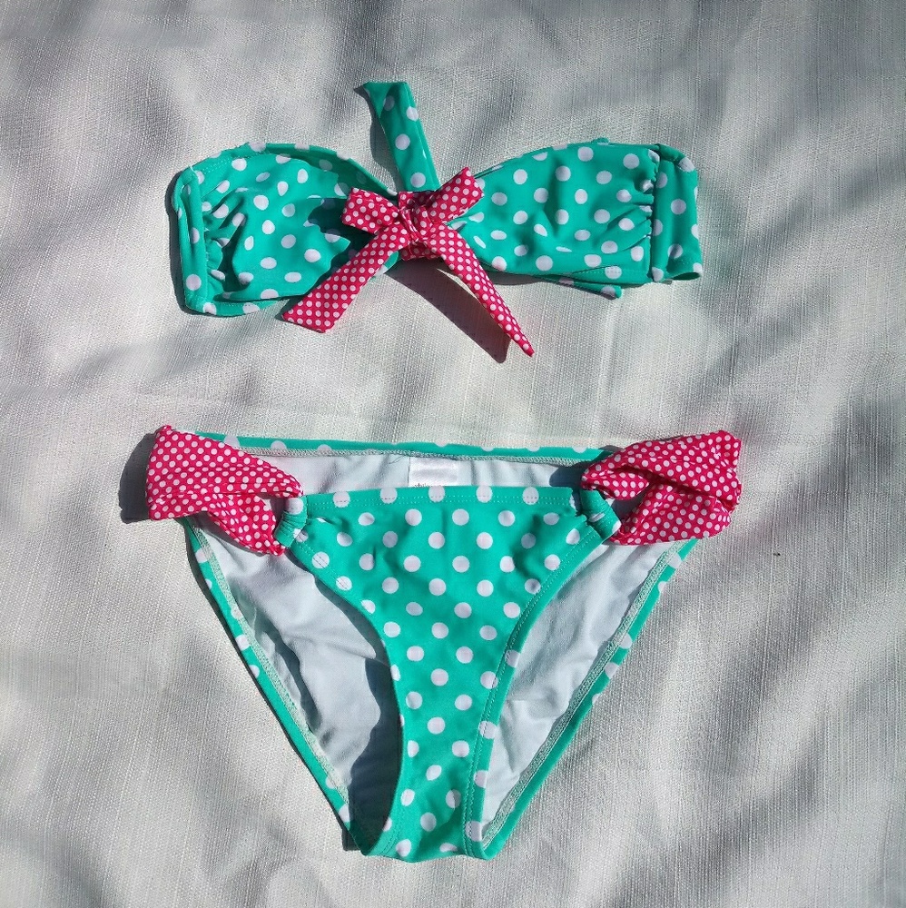 Xhilaration Green and Pink Polka Dot Bikini